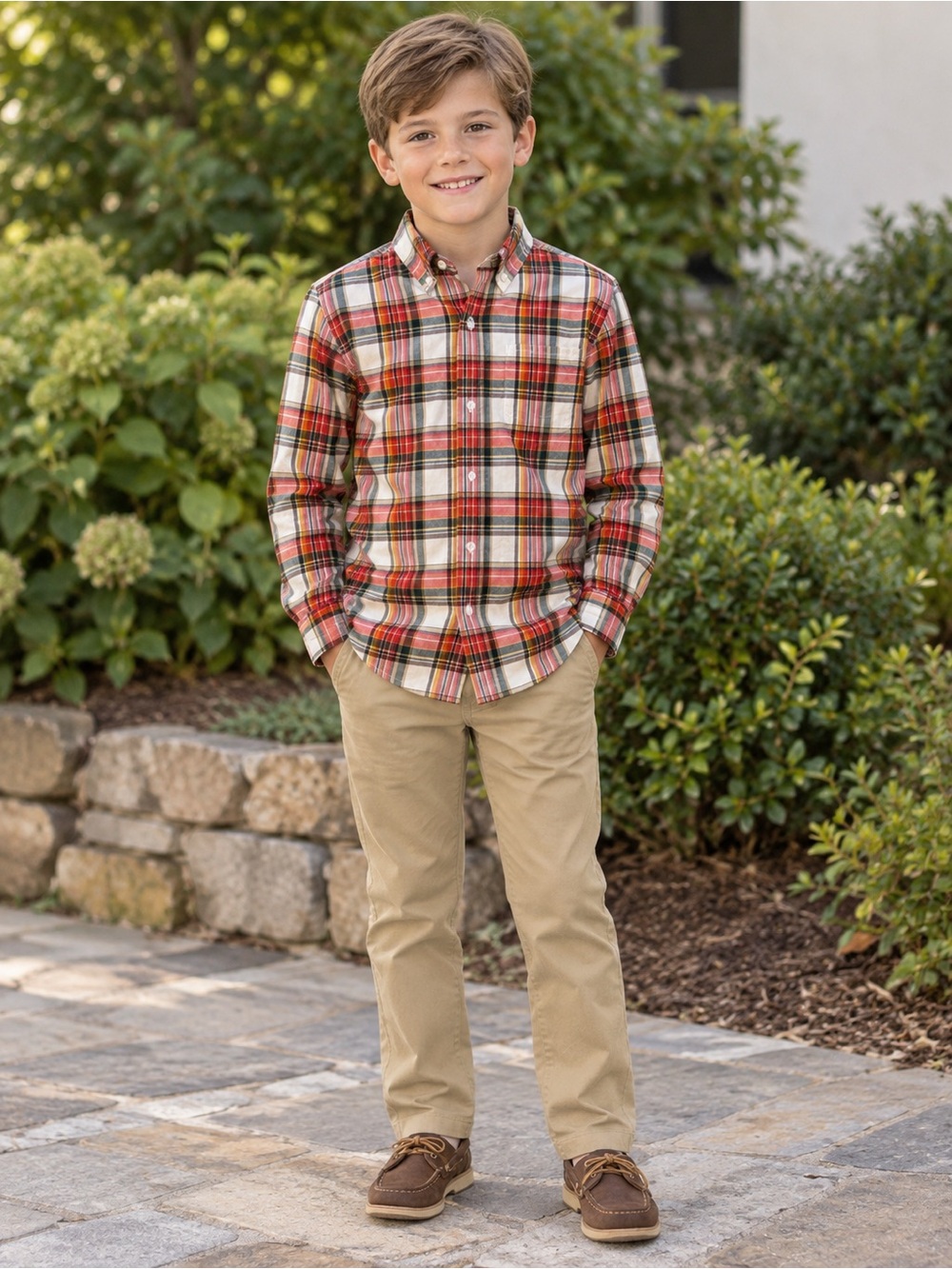 Janie and Jack 8 orange plaid flannel shirt